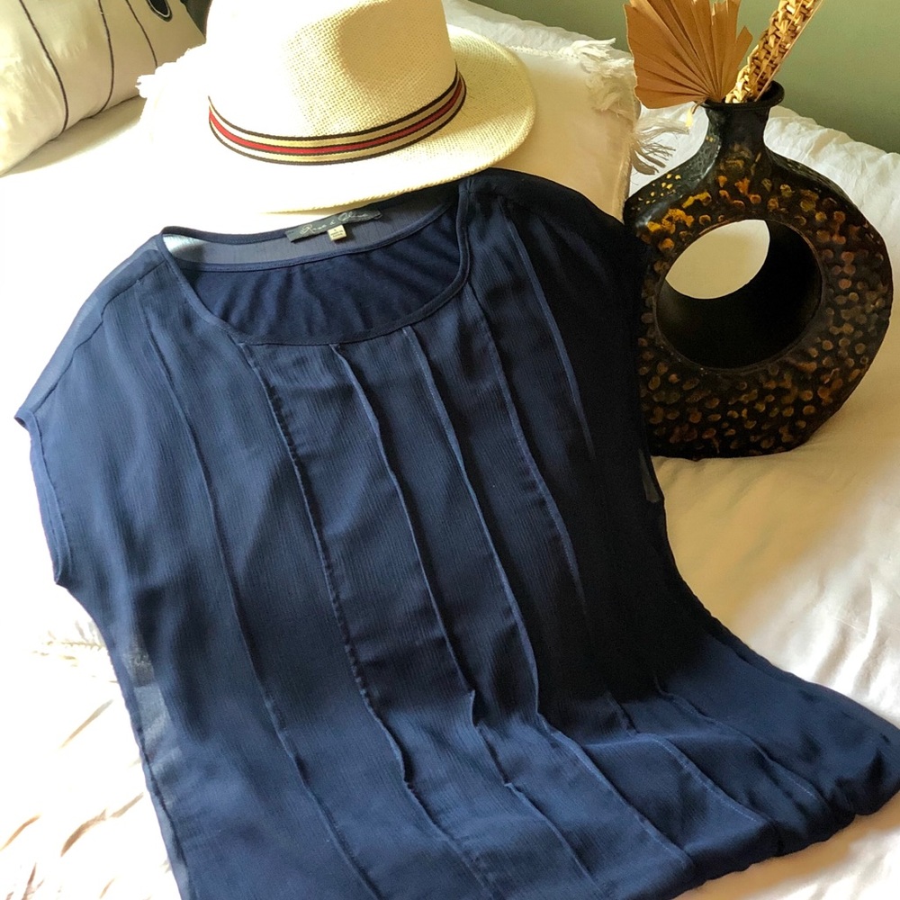 Rose And Olive Navy Sheer Short Sleeve - Picture 8 of 8